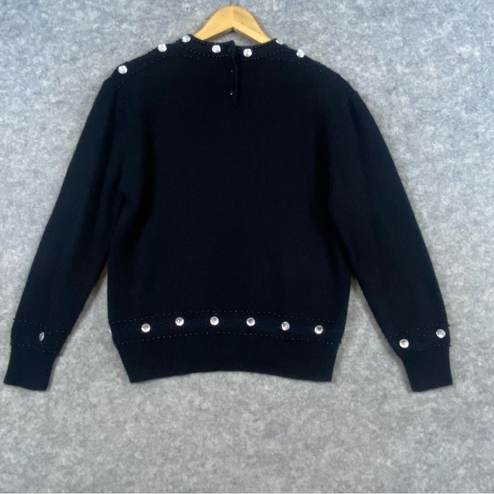 Lindsey Blake Lambswool Angora 80s Vintage Sweater L Black Beaded Rhinestones - Picture 6 of 14